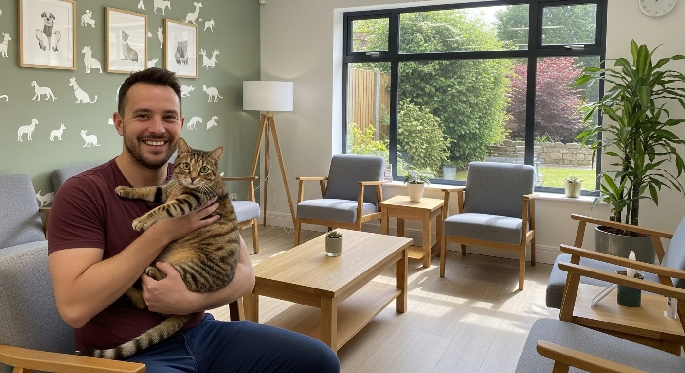 Tevreden baasjes in de dierenartspraktijk