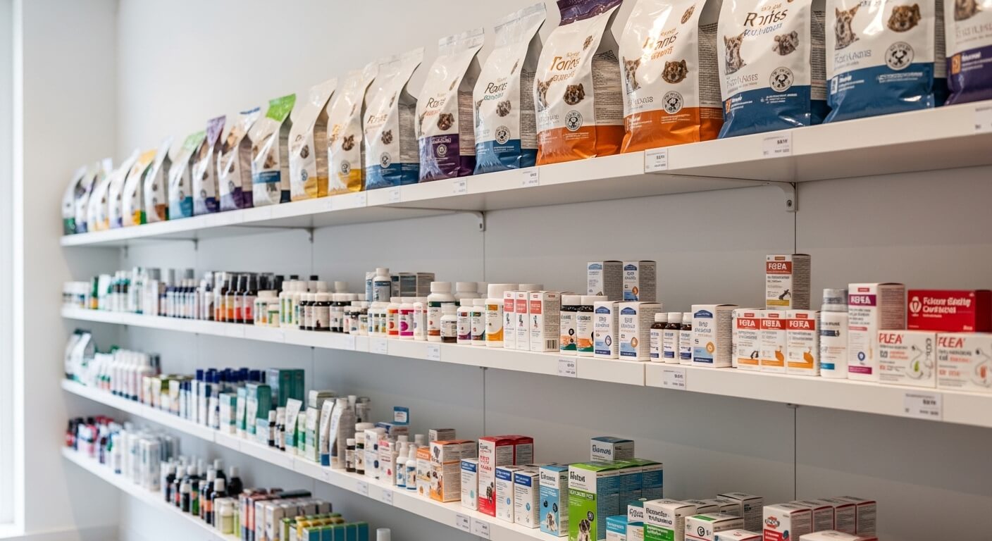 Warme ontvangstruimte van een dierenartspraktijk