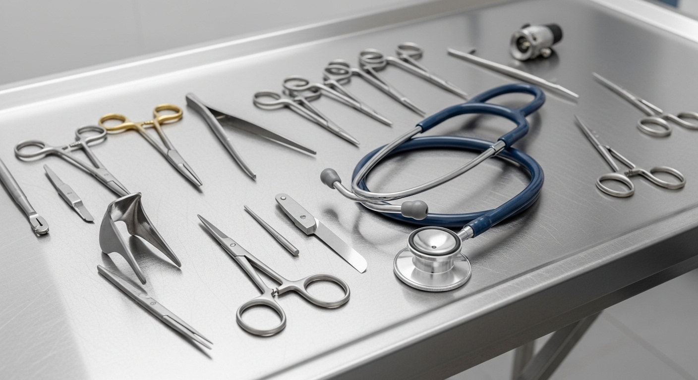 Veterinaire instrumenten op een onderzoekstafel