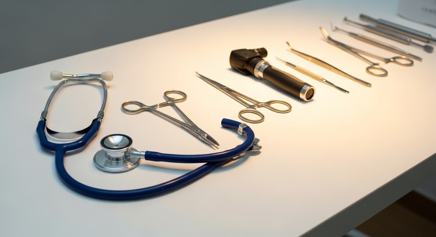 Moderne dierenartspraktijk behandelkamer met onderzoekstafel en apparatuur