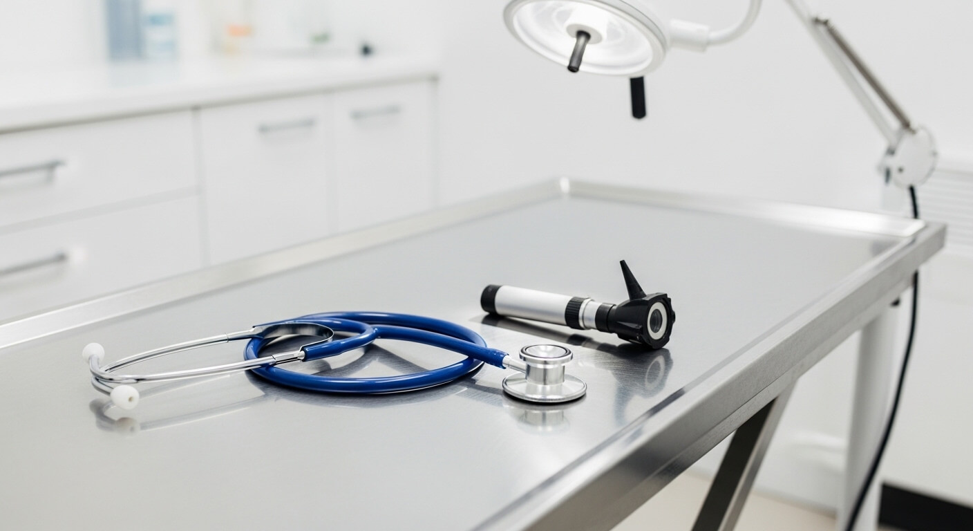 Moderne dierenartspraktijk behandelkamer met apparatuur