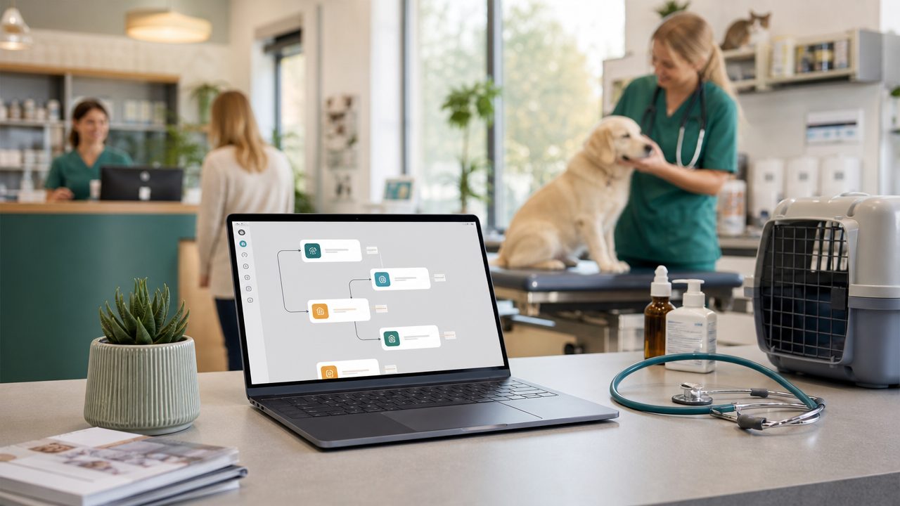 Workflow-builder canvas voor dierenartsen