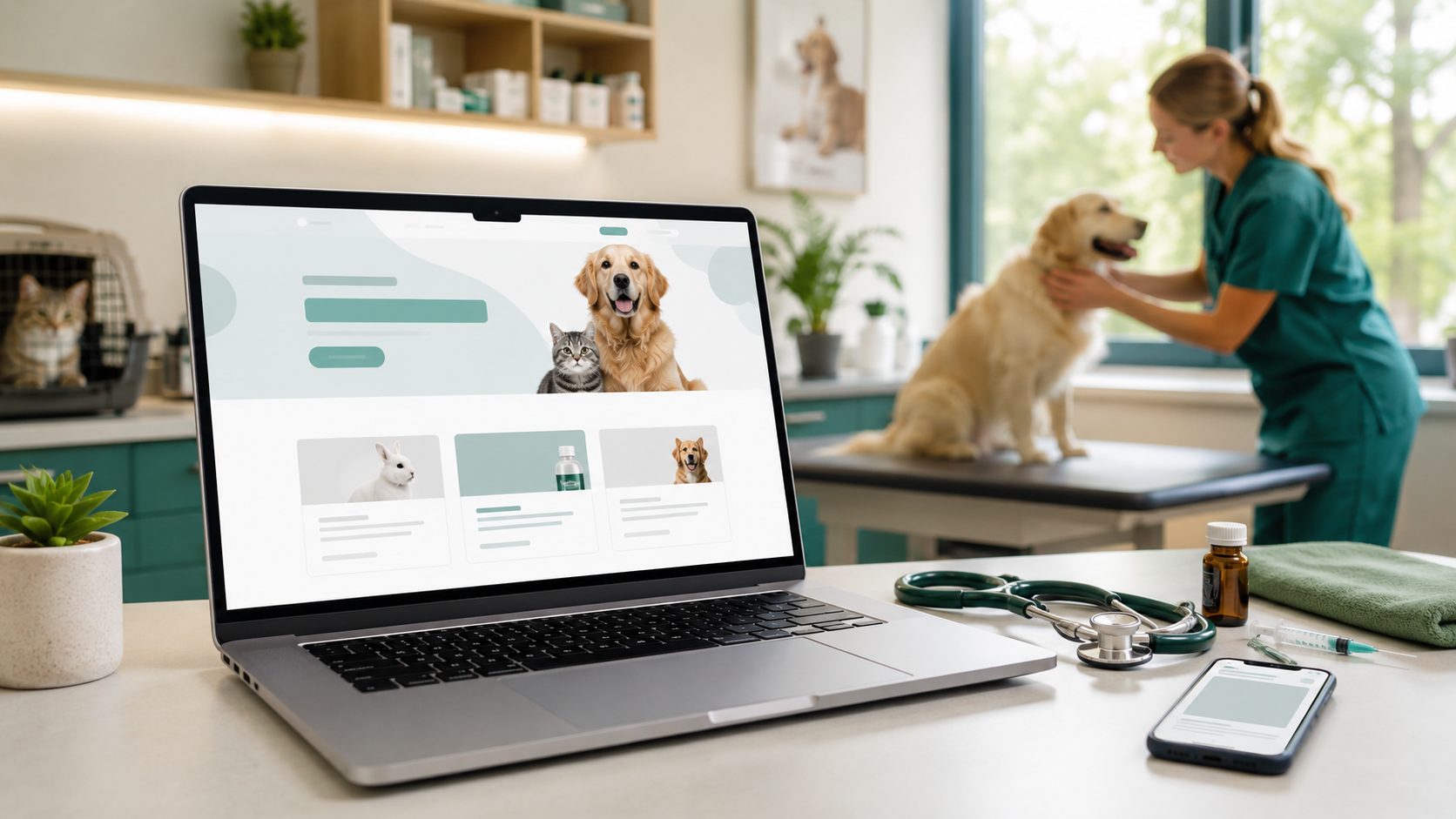 Gratis website voor dierenartsen — laptop met website design
