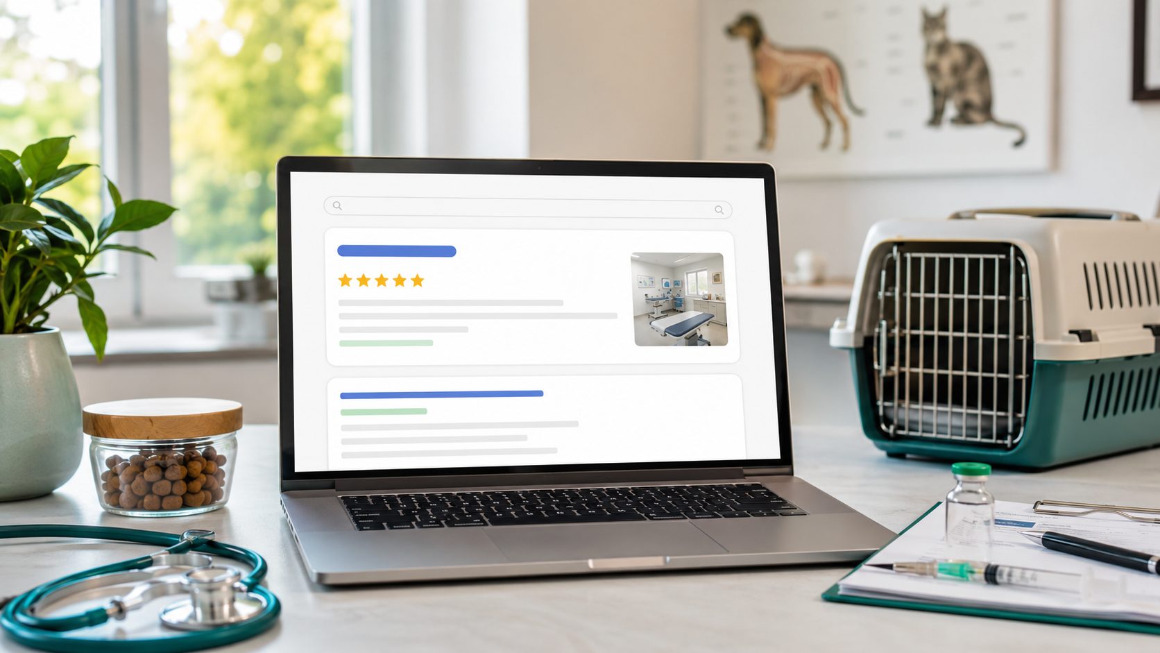 Google Maps search result met 5-sterren rating voor dierenartsen