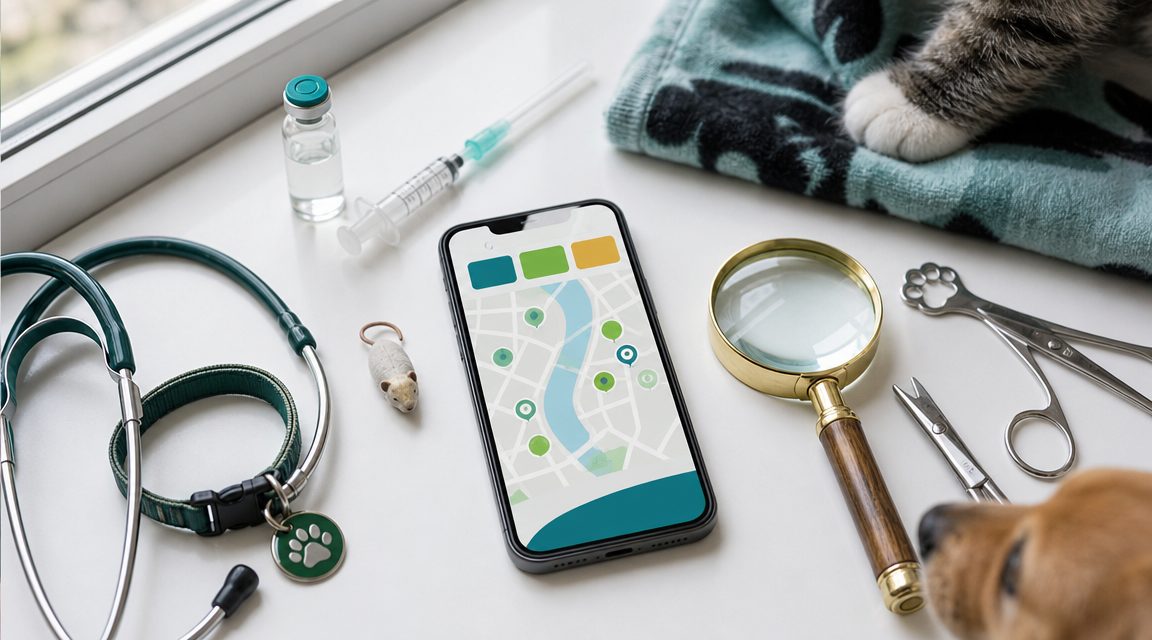 Google Maps listing voor dierenarts-bedrijf op smartphone