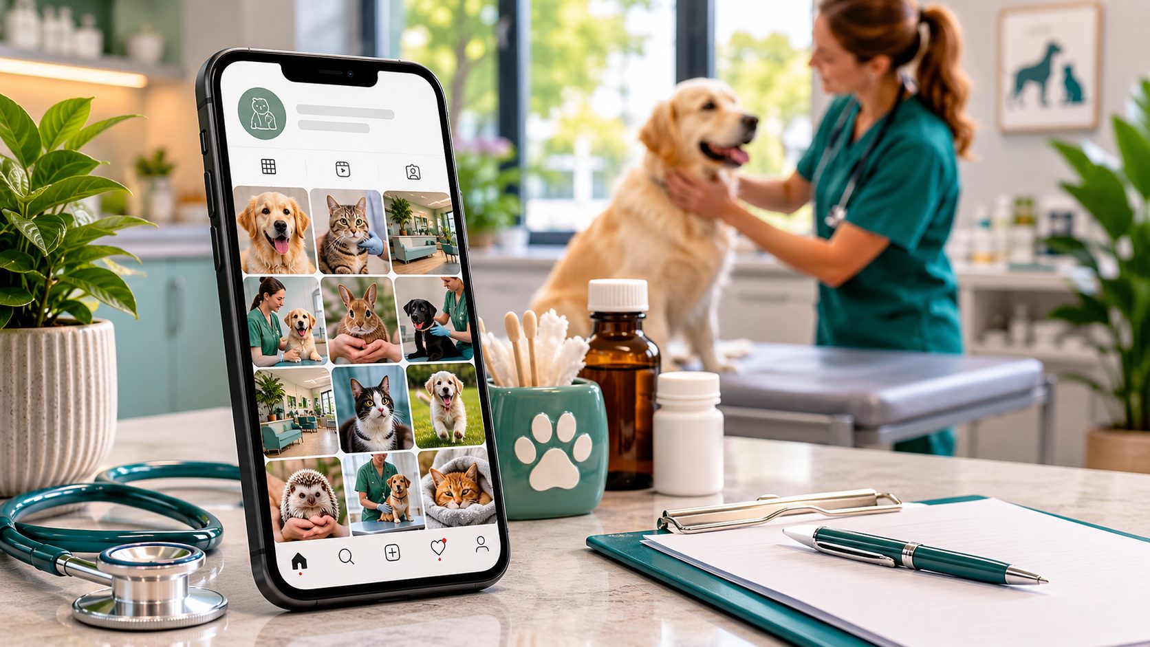 Instagram feed voor dierenarts op smartphone